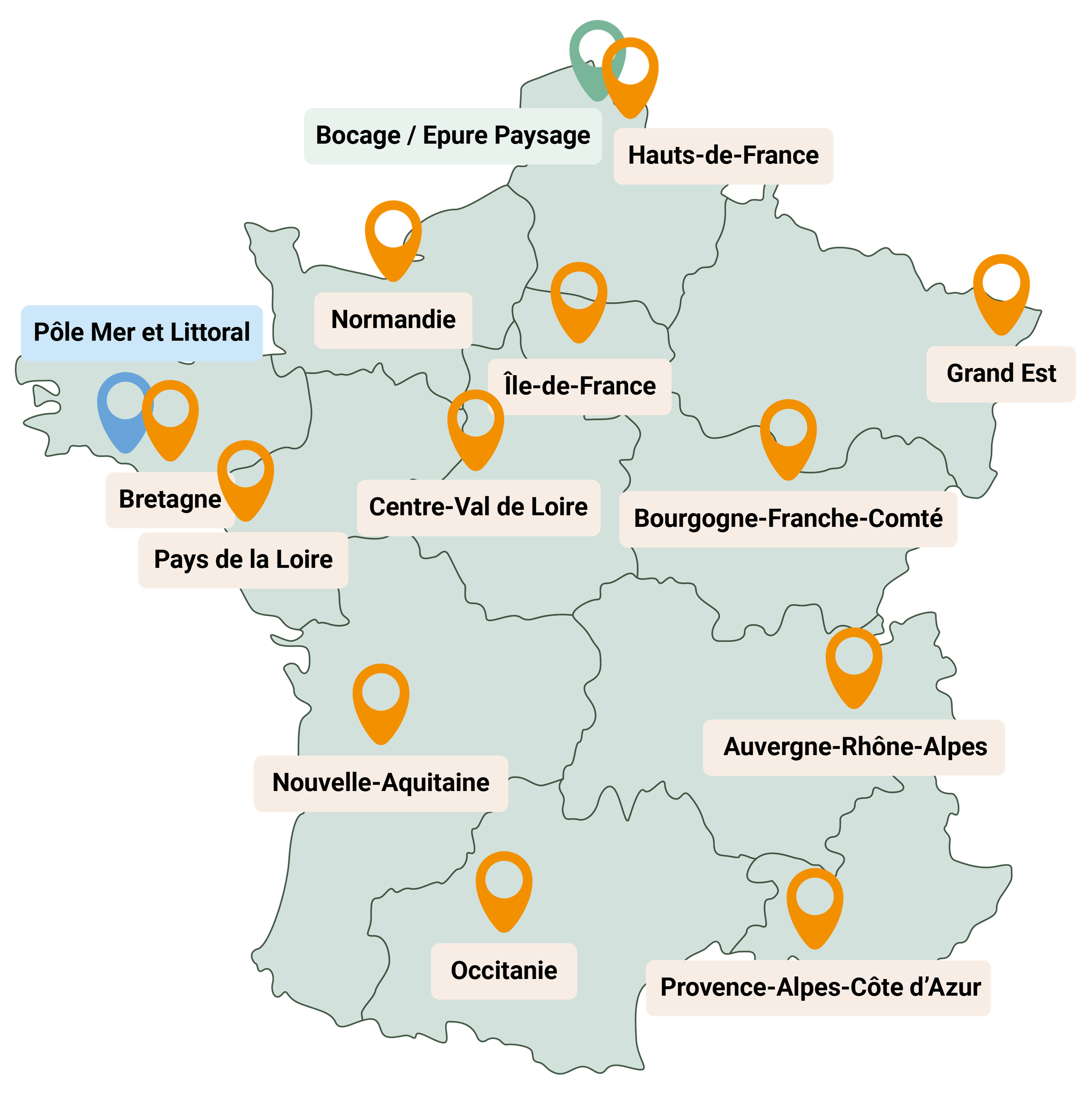 Carte des implantations d'Envol Environnement